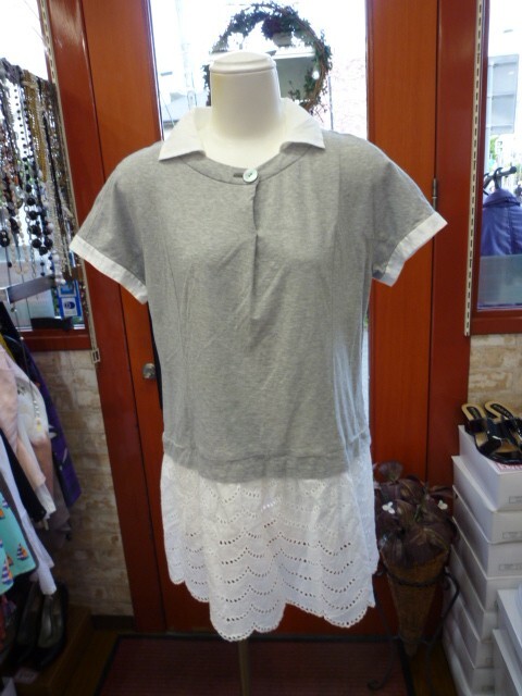 【1024-3】FESTENIR グレー×白 カットソー サイズ11拍卖