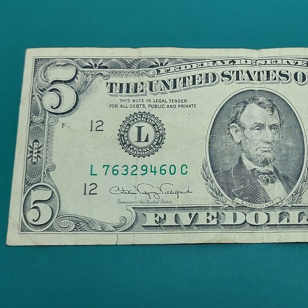 アメリカ 5ドル紙幣 L76329460C FIVE DOLLARS 米国紙幣 【L21】拍卖