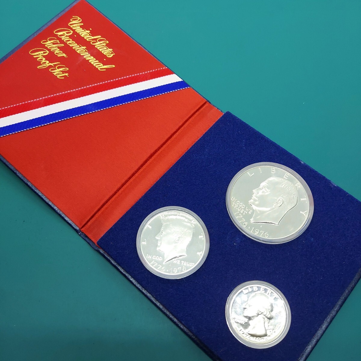 アメリカ建国200周年記念銀貨セット 1776-1976年 3枚セット(1ドル・50セント・25セント) SV400 【L47】 拍卖