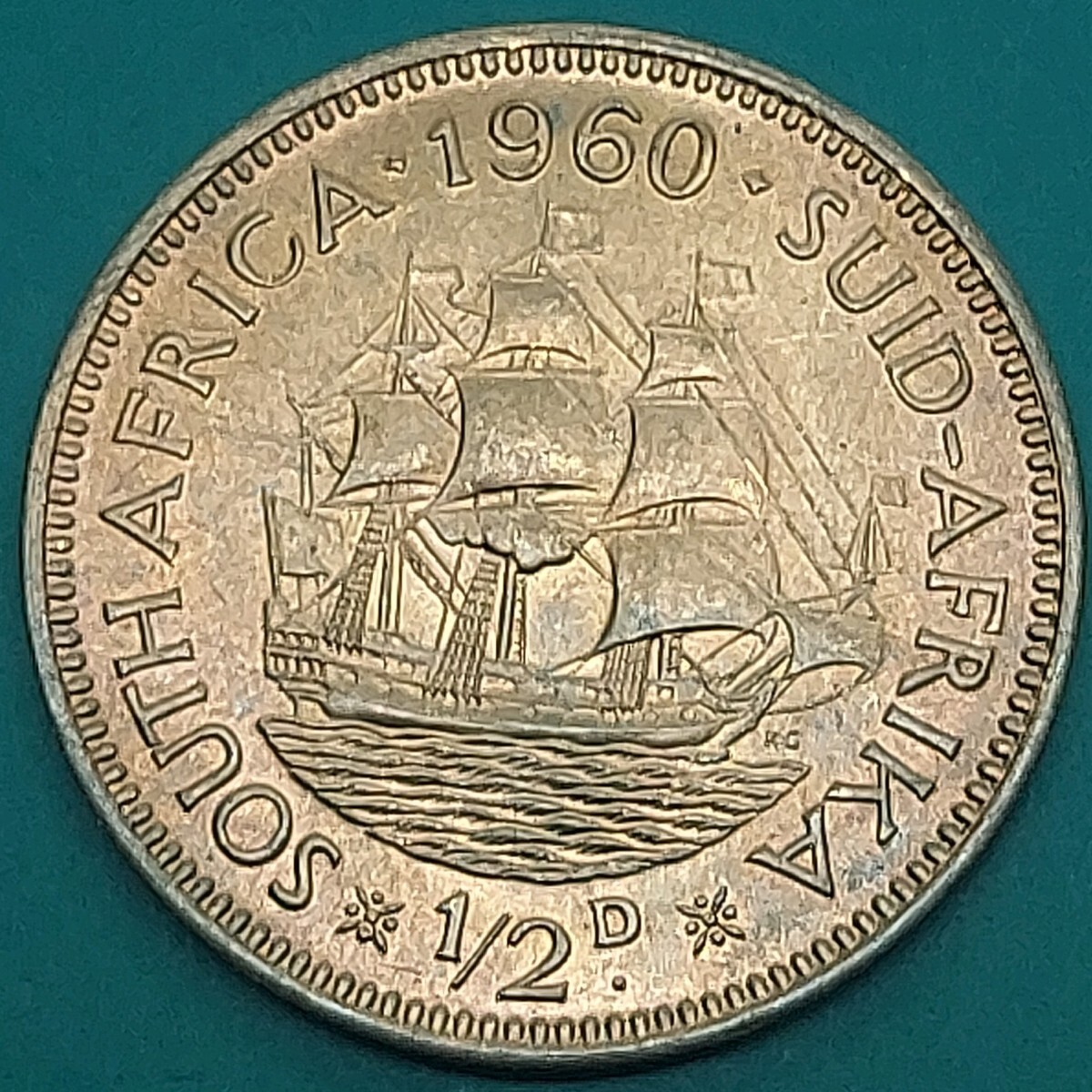 南アフリカ ハーフペニーコイン 1/2ペニー硬貨 1960年 植民地時代硬貨 帆船の「ダーバン」【L122】拍卖