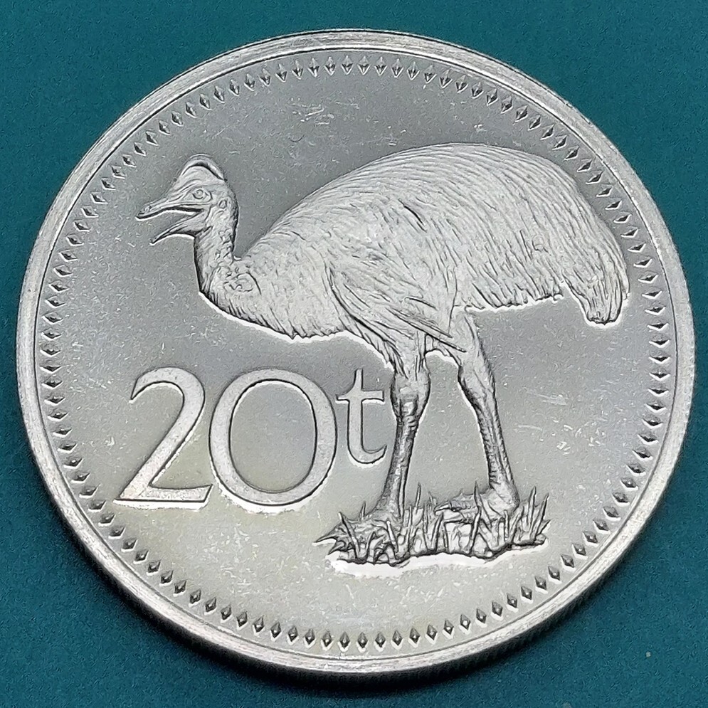 パプアニューギニア 20トエア硬貨 1977年 コヒクイドリデザイン 海外コイン 【L57】拍卖