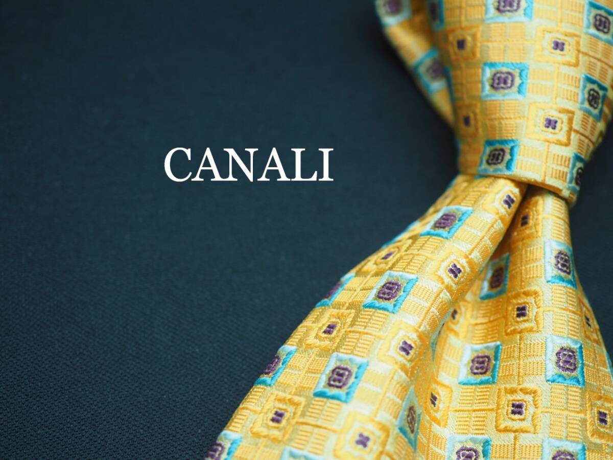 美品【CANALI カナーリ】 F2690 黄ゴールド系 SILK ブランド ネクタイ 古着 良品 転売 仕入拍卖