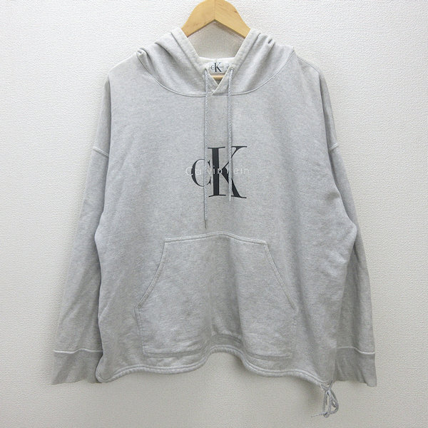 Q■90’S カナダ製■カルバンクライン/CK Calvin Klein スウェットパーカ■灰【メンズL】レトロ/希少MENS/17【中古】拍卖