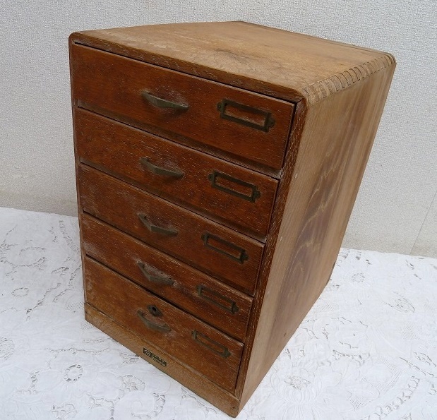 (☆BM)古き良き物/木製 山加 yamaka/ヤマカ 5段 レターケース 高さ38㎝ 昭和レトロ 小引き出し 書類棚 日本 アンティーク 収納 拍卖