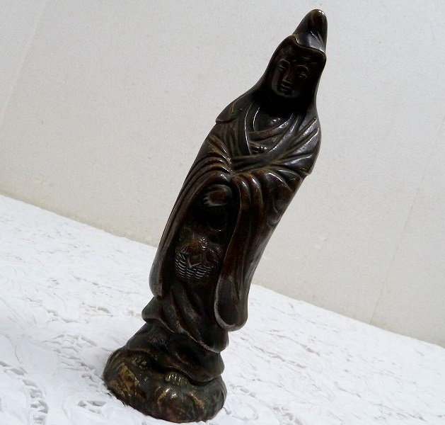 (☆BM)備前焼 観音像 立像 高さ25.5㎝/680g 陶器製 仏像 仏教美術 置物 オブジェ お釈迦様 日本拍卖