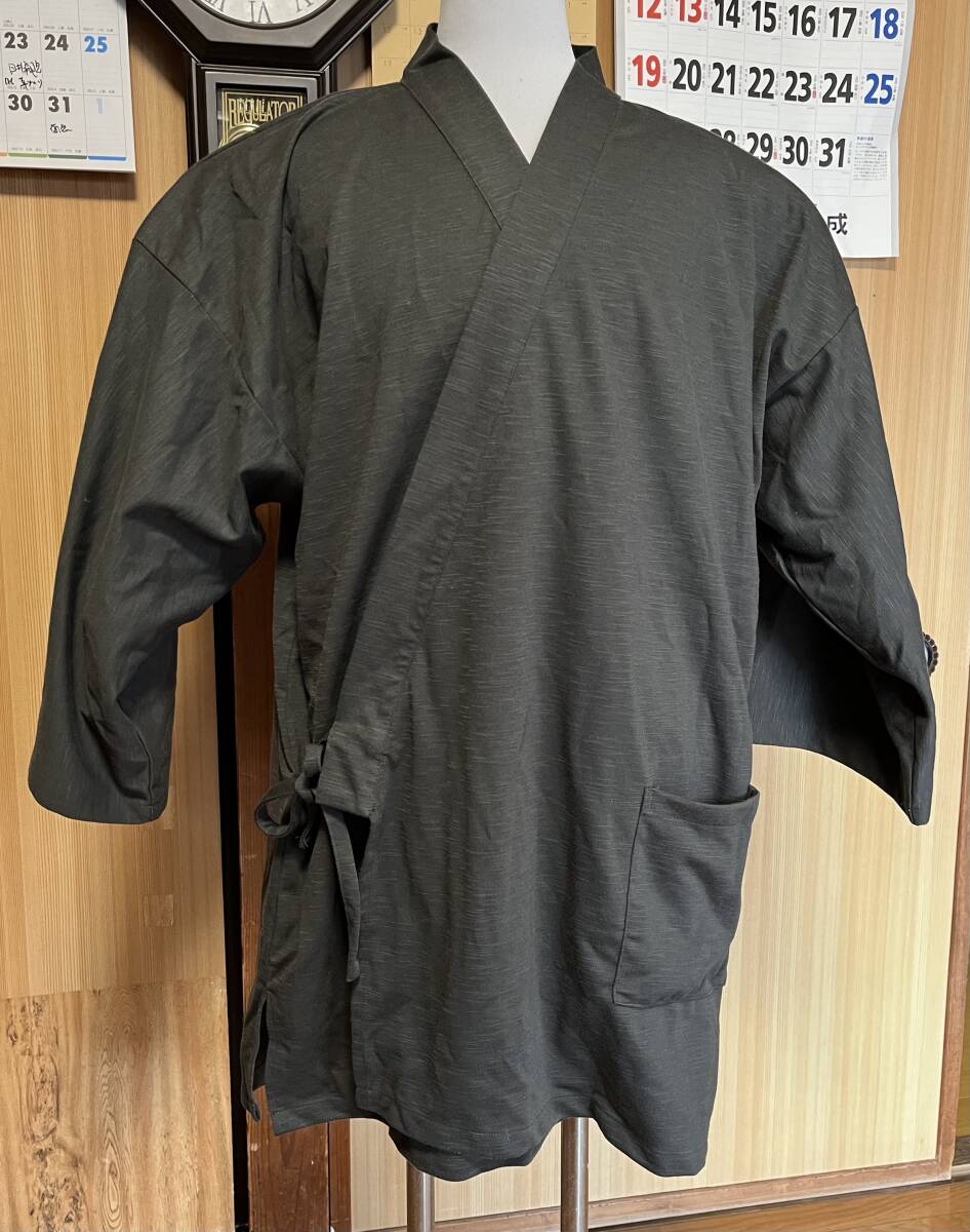 メンズ 男性 作務衣 LLサイズ 深緑 オリーブ 秋冬拍卖