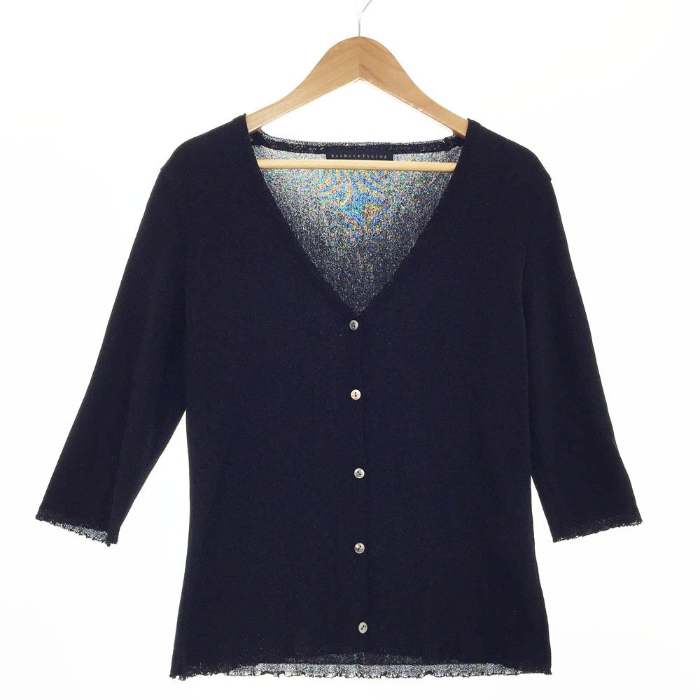 ★美品 BeeNee+Tuning ビーニーチューニング 7分袖 Vネック ニットカーディガン サイズ02 レディース ネイビー JB532-34504JE 1BA/93842拍卖