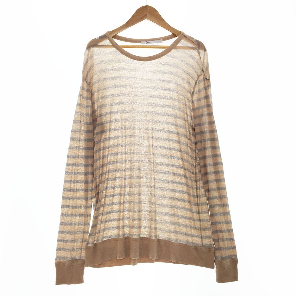 ★T by ALEXANDER WANG アレキサンダーワン 長袖クルーネック カットソー サイズS レディース ベージュ×グレー ボーダー柄 1BA/93977拍卖