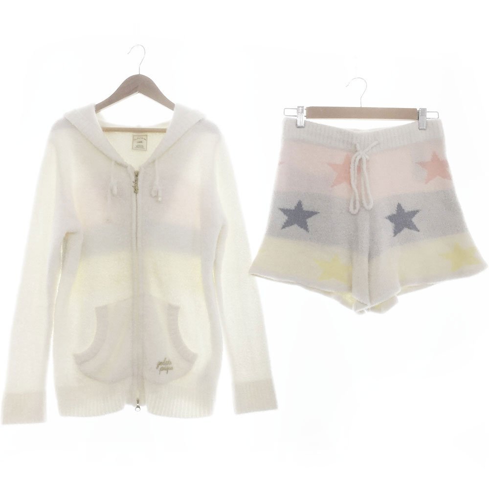 ★gelato pique ジェラートピケ ロゴジャガード ジップパーカー ショートパンツ レディースF ホワイト×ピンク PWNT171090 1AA/94018拍卖