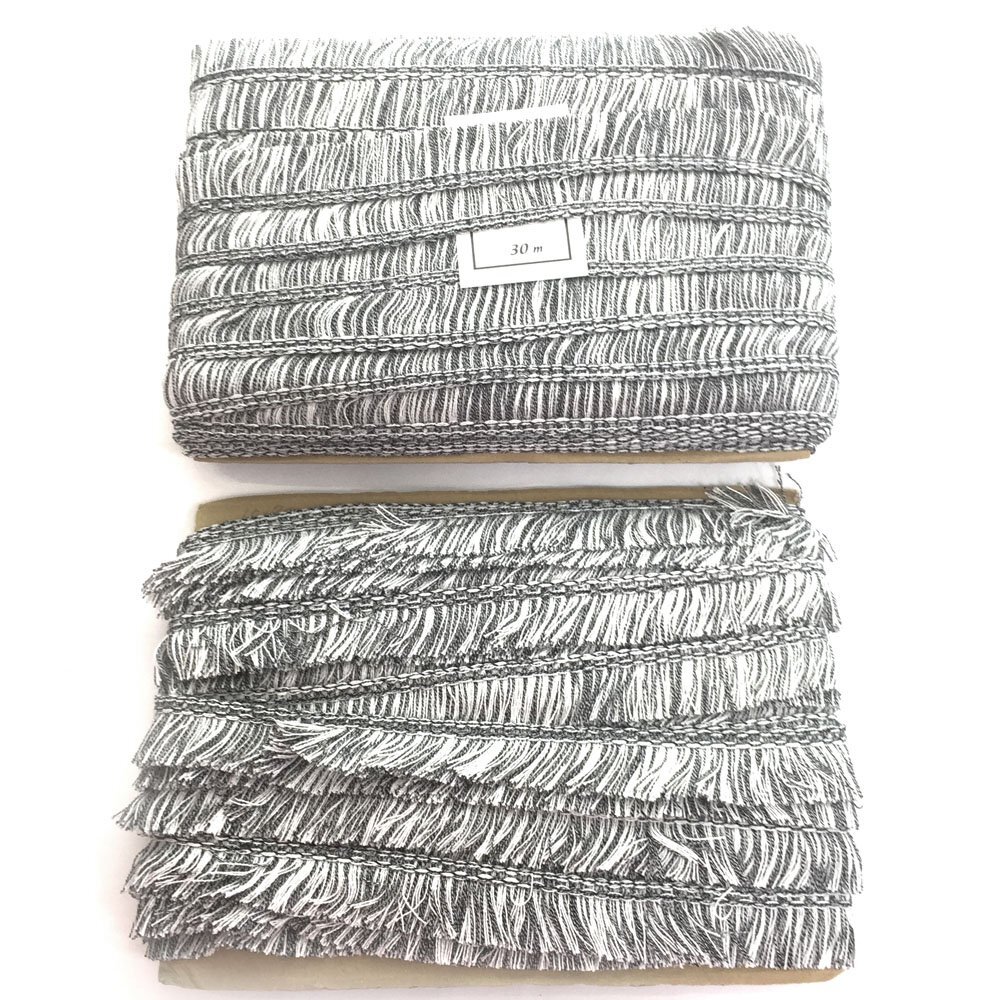 ◆フリンジブレード カーテンタッセルブレード 長さ約30m 幅20mm テープ グレー×ホワイト タッセル ハンドメイド 業務用 6CC/94024拍卖