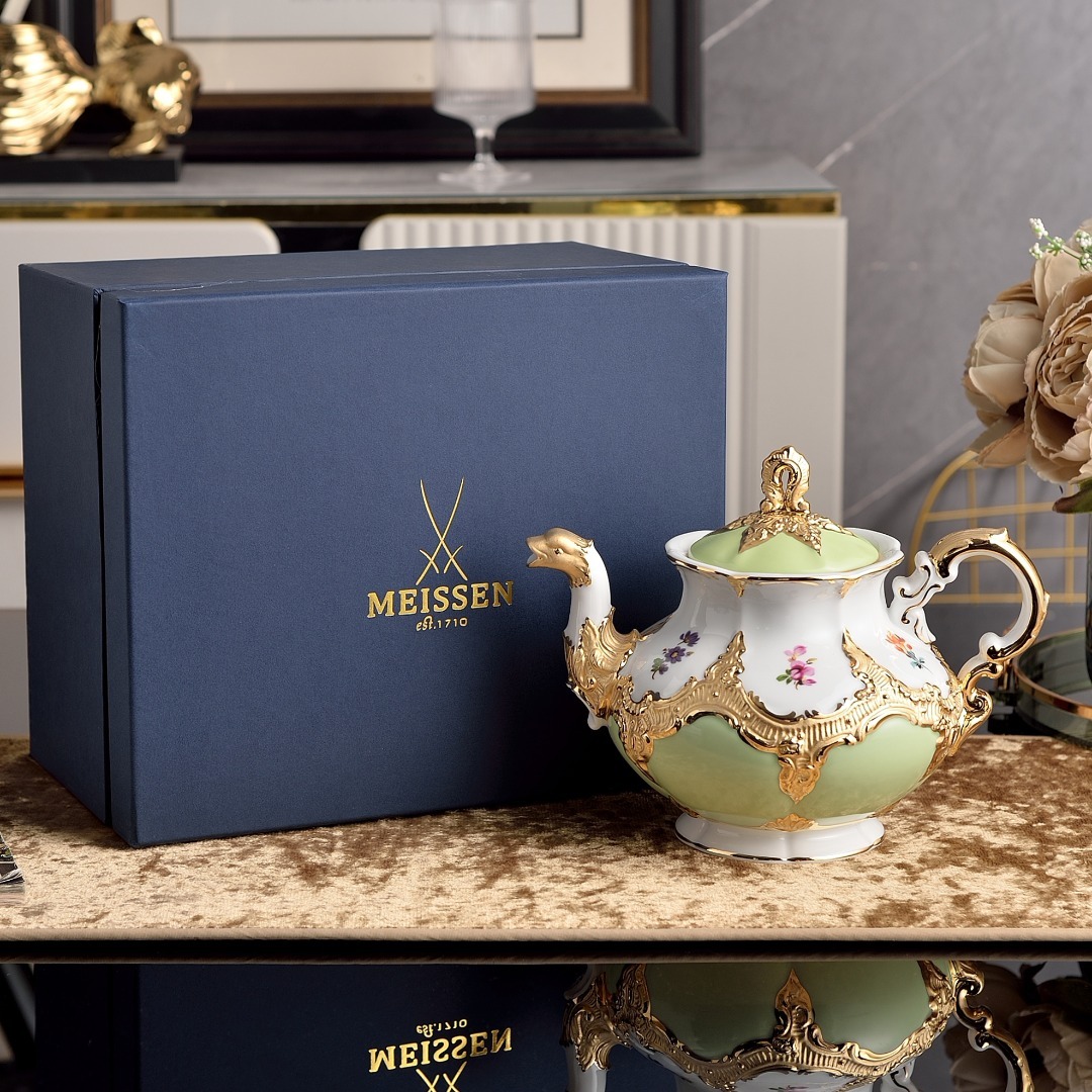 MEISSEN  B-FORM マイセン ティーポット 洋食器 アフタヌーンティー 緑 グリーン  箱付き ms0420拍卖