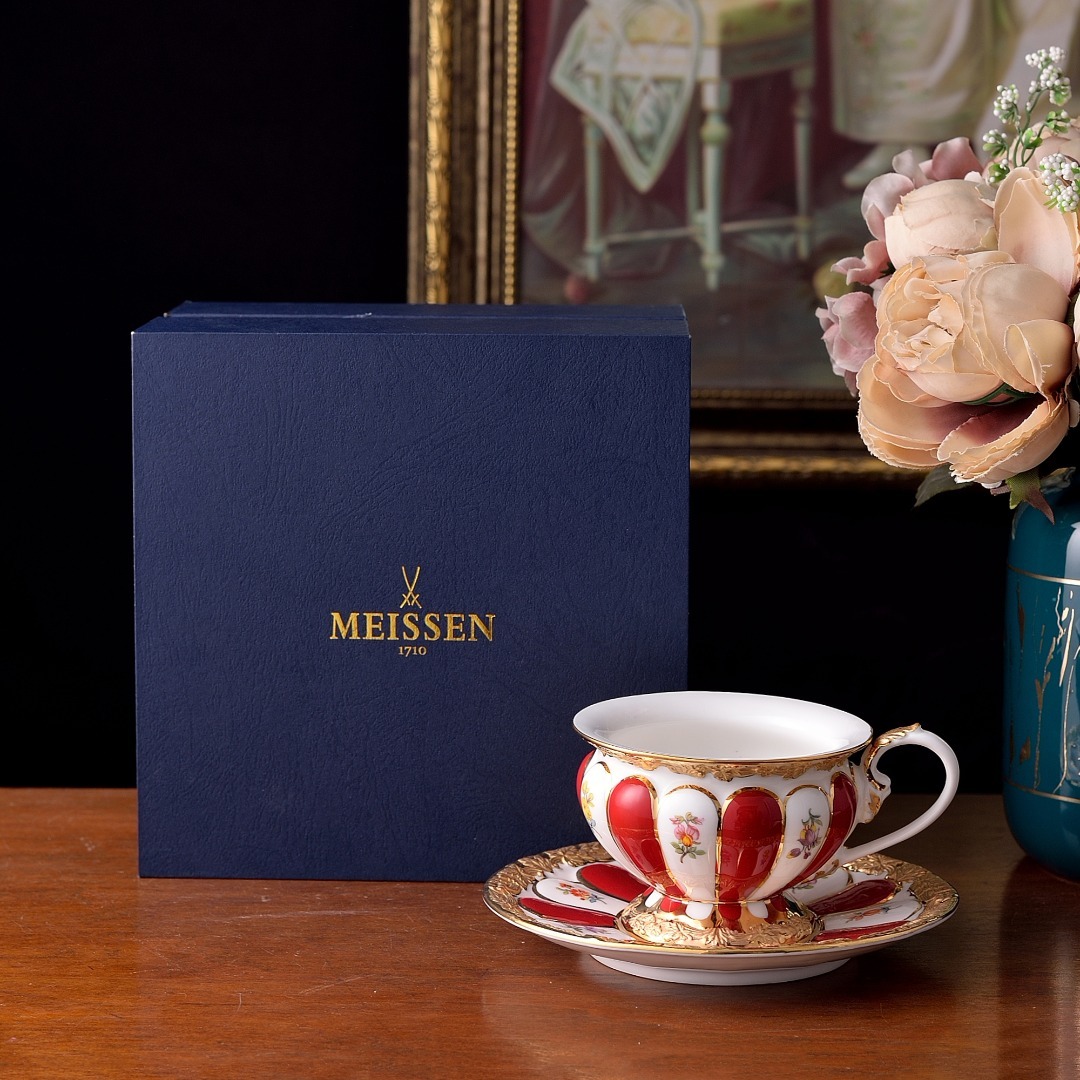 MEISSEN  B-FORM マイセン カップ&ソーサー 2点セット 洋食器 アフタヌーンティー レッド L  箱付き ms0407拍卖