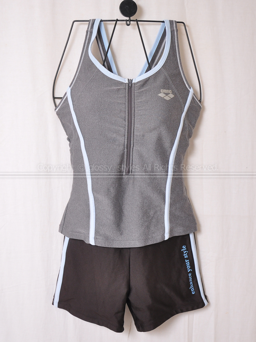 K2087-11■arena アリーナ セパレート風フィットネスワンピース水着 SAR-9121W グレー L拍卖