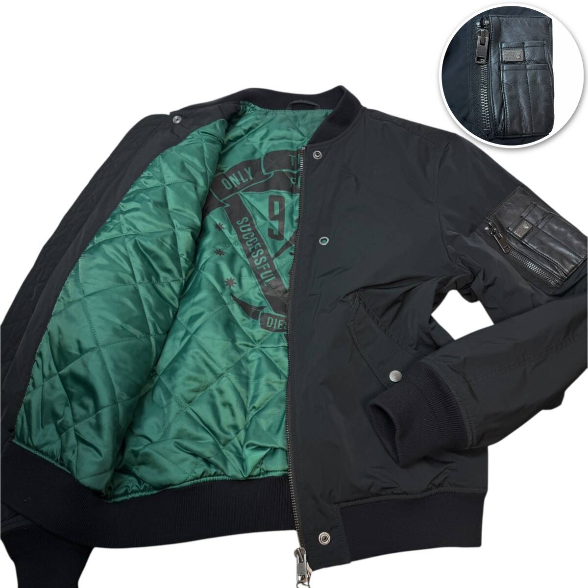 美品●XL相当 DIESEL 3379 MA-1 フライトジャケット ブルゾン ボンバージャケット ディーゼル ブラック ロゴプリント キルティング拍卖