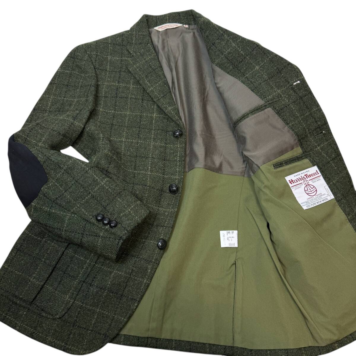 美品●希少XL HARRIS TWEED THE RUGGED CLOTHING 3389 テーラードジャケット ハリスツイード チェック くるみボタン エルボーパッチ拍卖