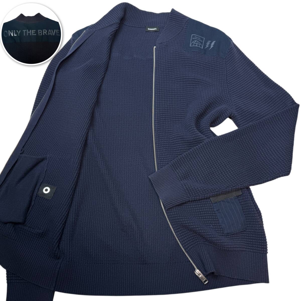 美品●XL相当 DIESEL 3390 ディーゼル ドライバーズニット ブルゾン ロゴプリント ネイビー ONLY THE BRAVE ジャケット拍卖