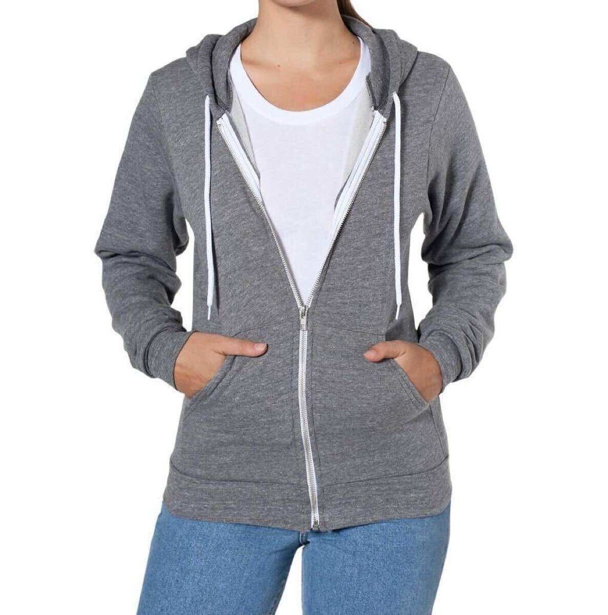 【アメリカンアパレル/未使用】ジップフッディ 起毛パーカー/ユニセックスXS(日本サイズS~M程度)/MT497/Zink/DW000093拍卖