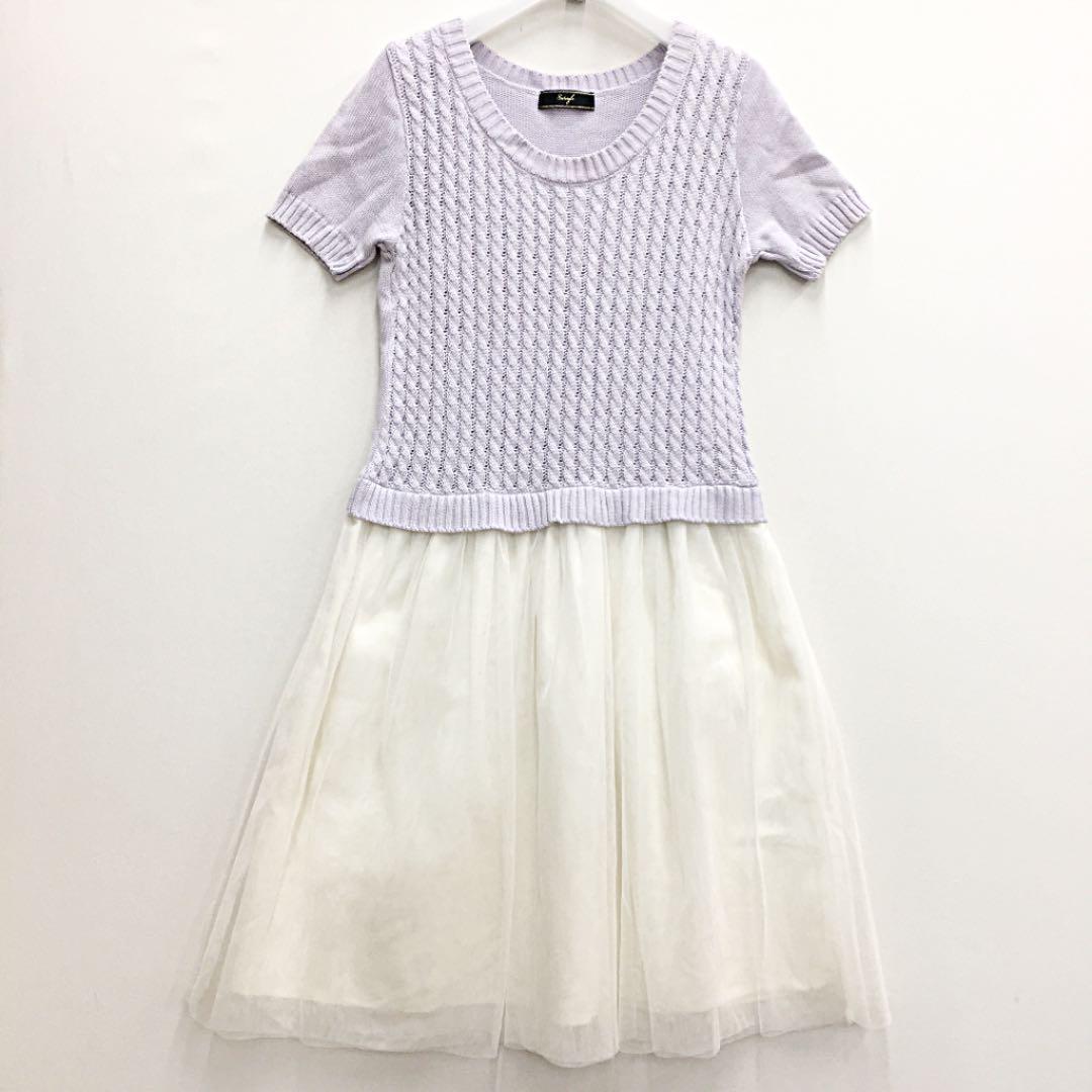 Swingle スウィングル チュールドッキングニットワンピース拍卖