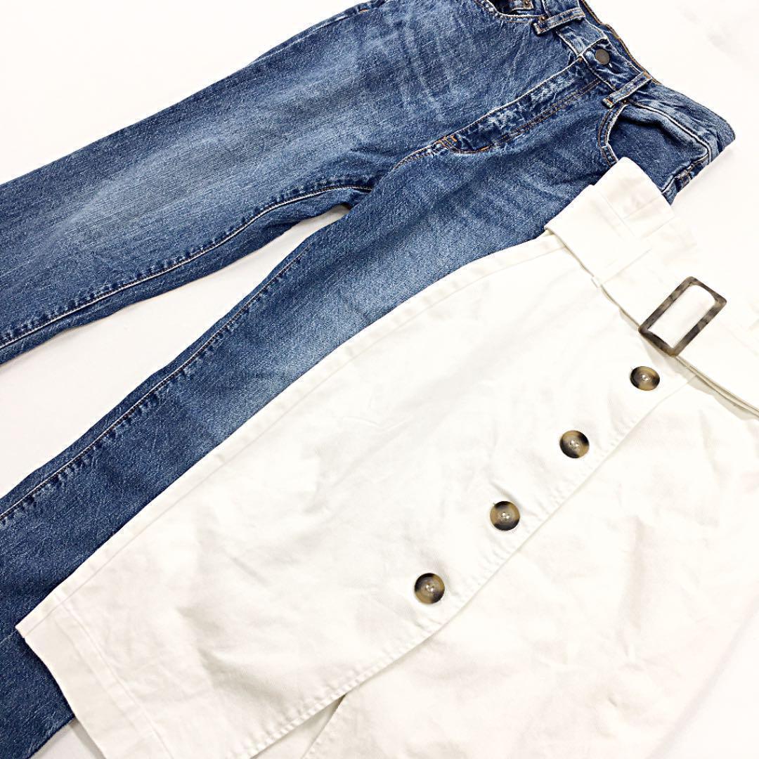 GU ジーユー デニムパンツ/ H&M ベルト付きデニムスカート 2枚まとめ売り拍卖