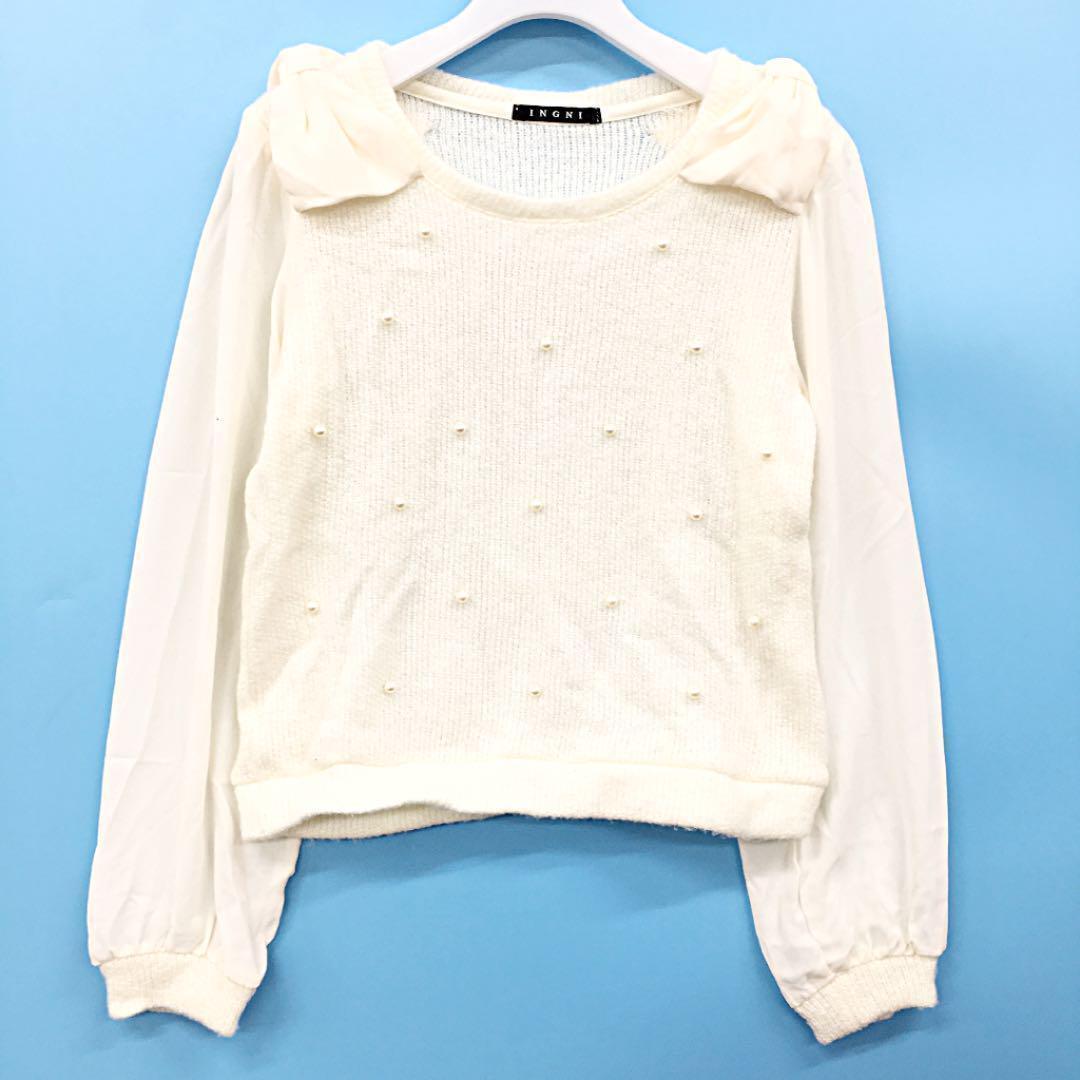 INGNI イング 袖シースルー パールニットトップス拍卖