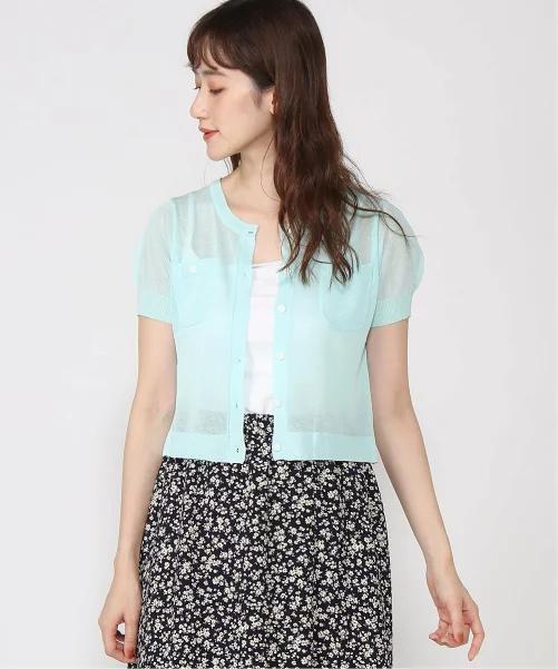 Heather ヘザー シアーコンパクトカーディガン ブルー拍卖