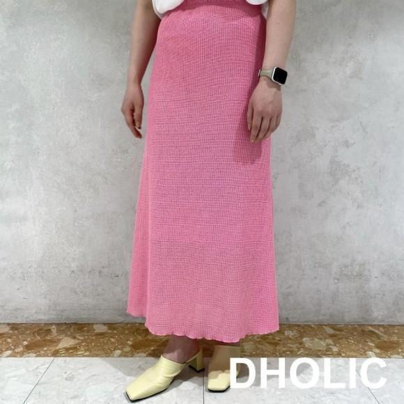 DHOLIC ディーホリック ウェーブヘムニットスカート ピンク拍卖