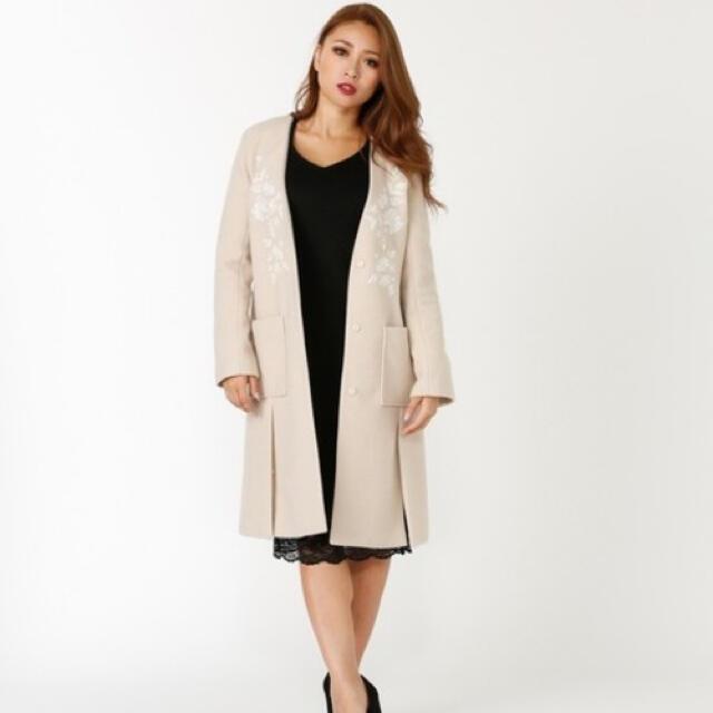 rienda リエンダ ノーカラーエンブロヘムスリットコート拍卖