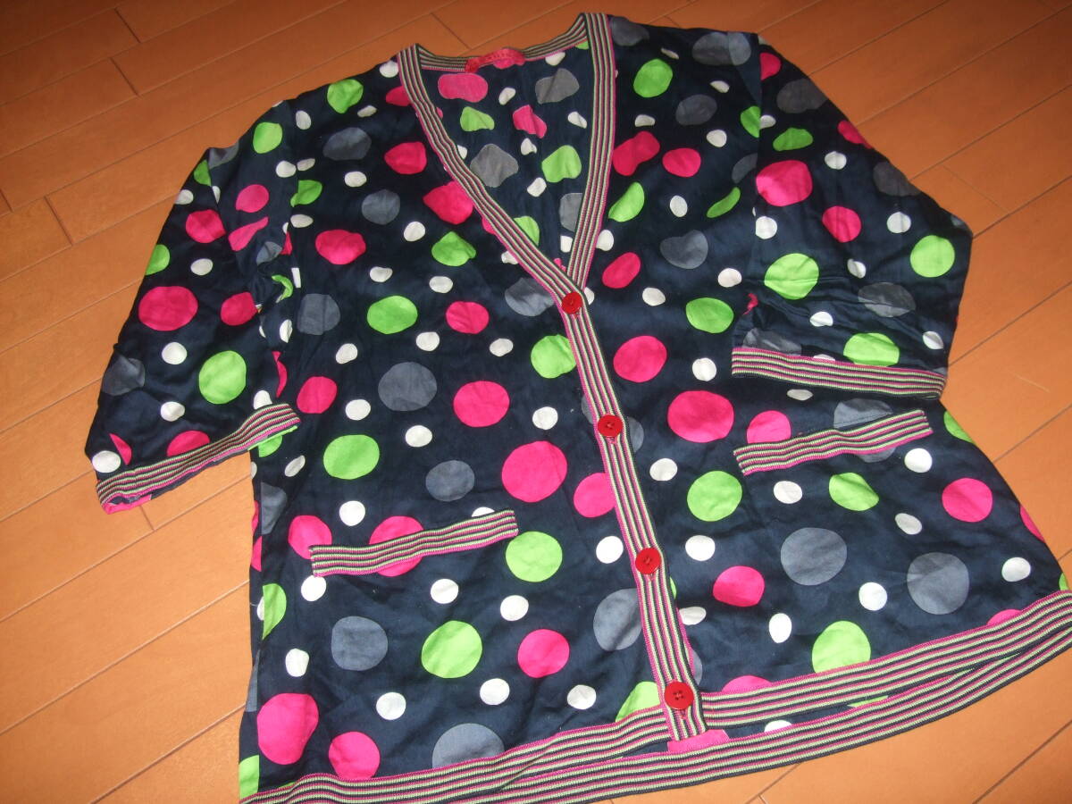 良品送料込即決☆MADAME PARIS 水玉カットソー素材カーディガン☆サイズL日本製拍卖