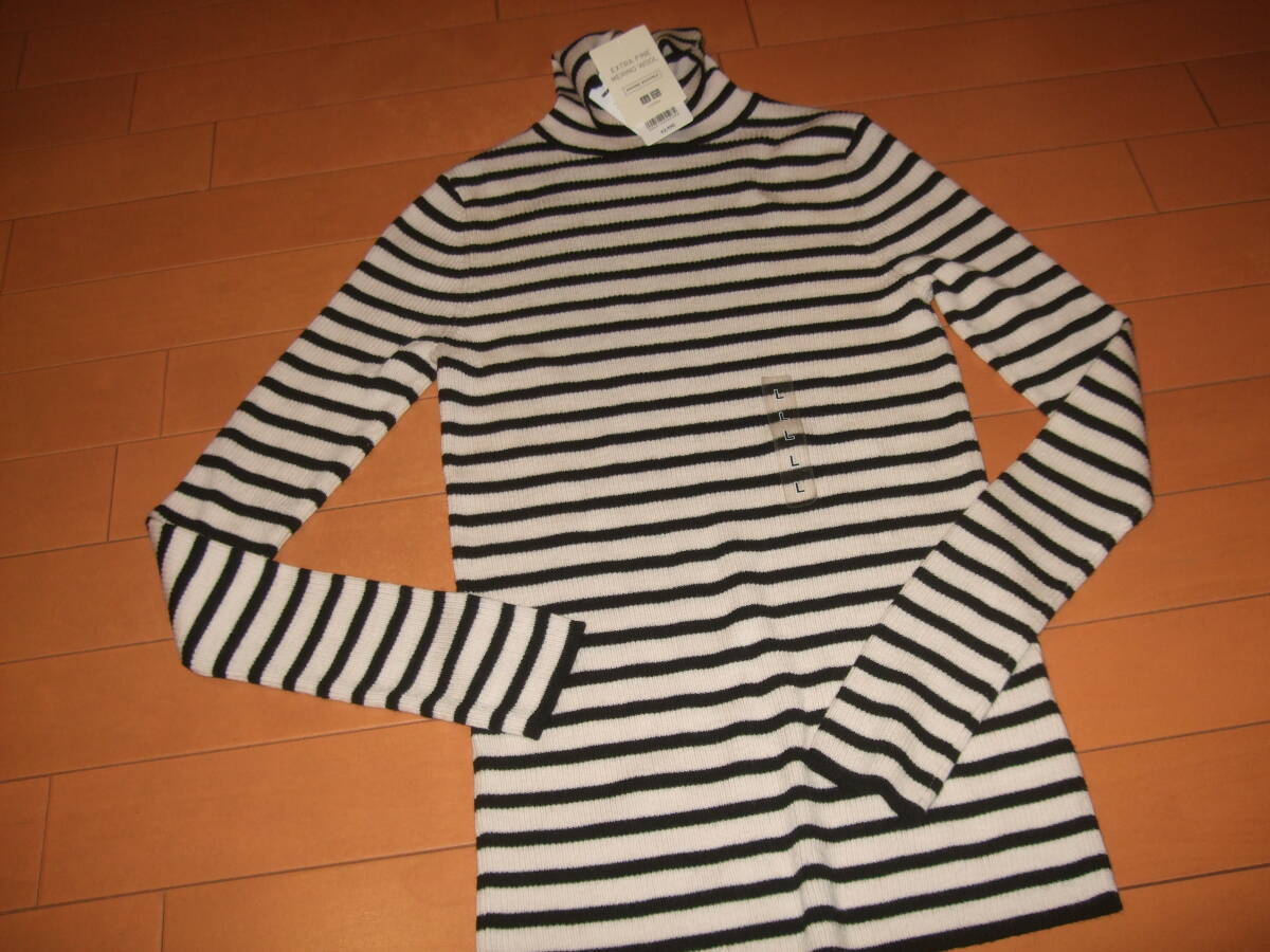 ユニクロ☆新品タグ付送料込即決☆エキストラファインメリノリブタートルネックセーター☆L 拍卖