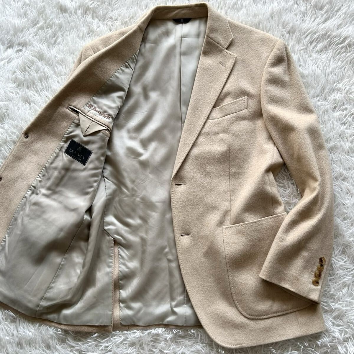 極上●LANVIN COLLECTION ランバンコレクション テーラードジャケット カシミヤ キャメル シルク混 ベージュ 秋冬 48 L相当拍卖