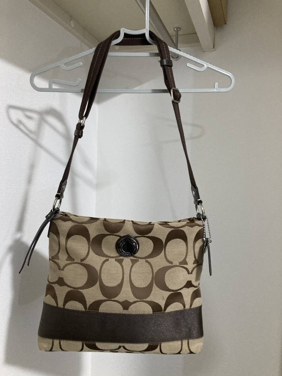 COACH コーチ ショルダーバッグ シグネチャー キャンバス レザー 斜め掛け ブラウン 茶色 シルバー 銀 サコッシュ №G1263-F19220拍卖