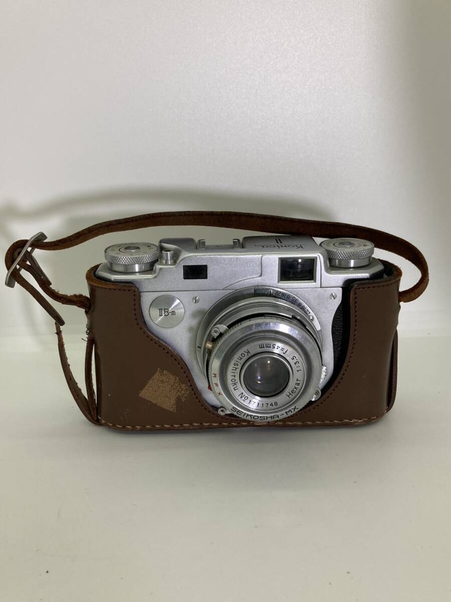 Konica Ⅱ B-m/NO.105269 レンジファインダーカメラ SEIKOSHA-MX 1:3.5 f=45mm ケース外れずジャンク シルバー ブラウン 動作未確認 現状品拍卖