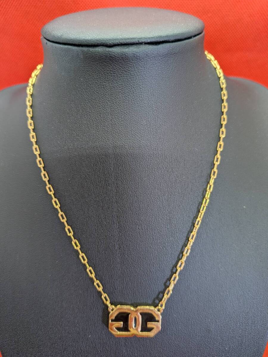 ジバンシィ GIVENCHY GGロゴ チェーン ネックレス ゴールド ブラック ペンダント 中古 ヴィンテージ ジバンシー 黒 金 Gロゴ拍卖