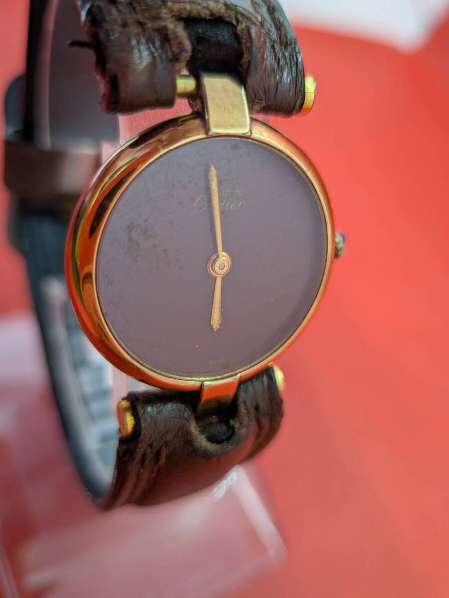 Cartier カルティエ SV925 マストヴァンドーム ヴェルメイユ ボルドー文字盤 18048328 レディース時計クォーツ/電池切れ/不動 ジャンク拍卖