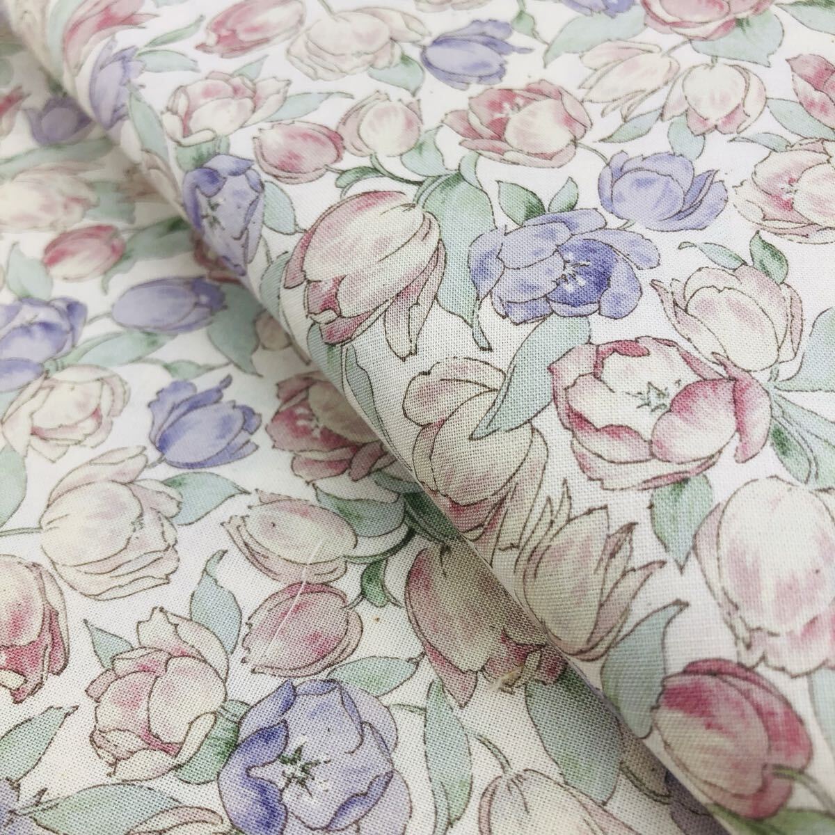 1m 日本製 スケア コットン 生地 はぎれ コットン 108×100 花柄 スケアー ボタニカル チューリップ ピンク拍卖