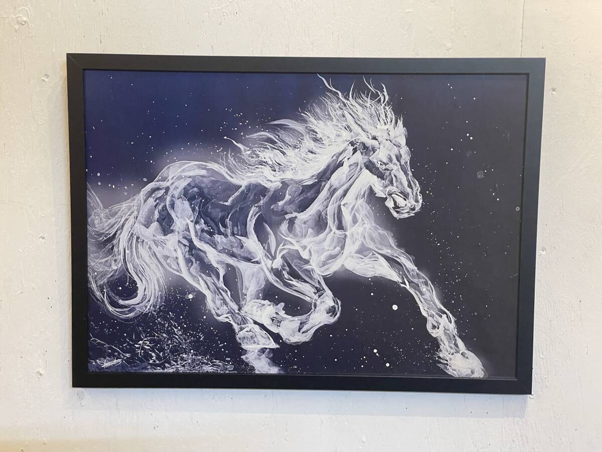 お年玉♪現代水墨画家 絵師白道 「龍馬」(白光) (複製画)馬 絵 絵画 伝統芸術 現代芸術 融合 拍卖