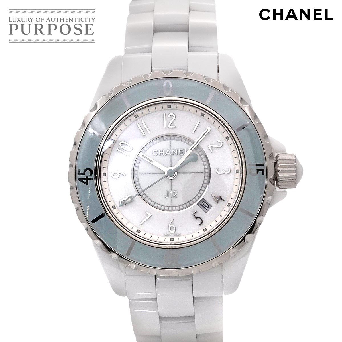 シャネル CHANEL J12 33mm H4340 ソフトブルー 世界限定1200本 レディース 腕時計 デイト ホワイト セラミック クォーツ ウォッチ 90296385拍卖