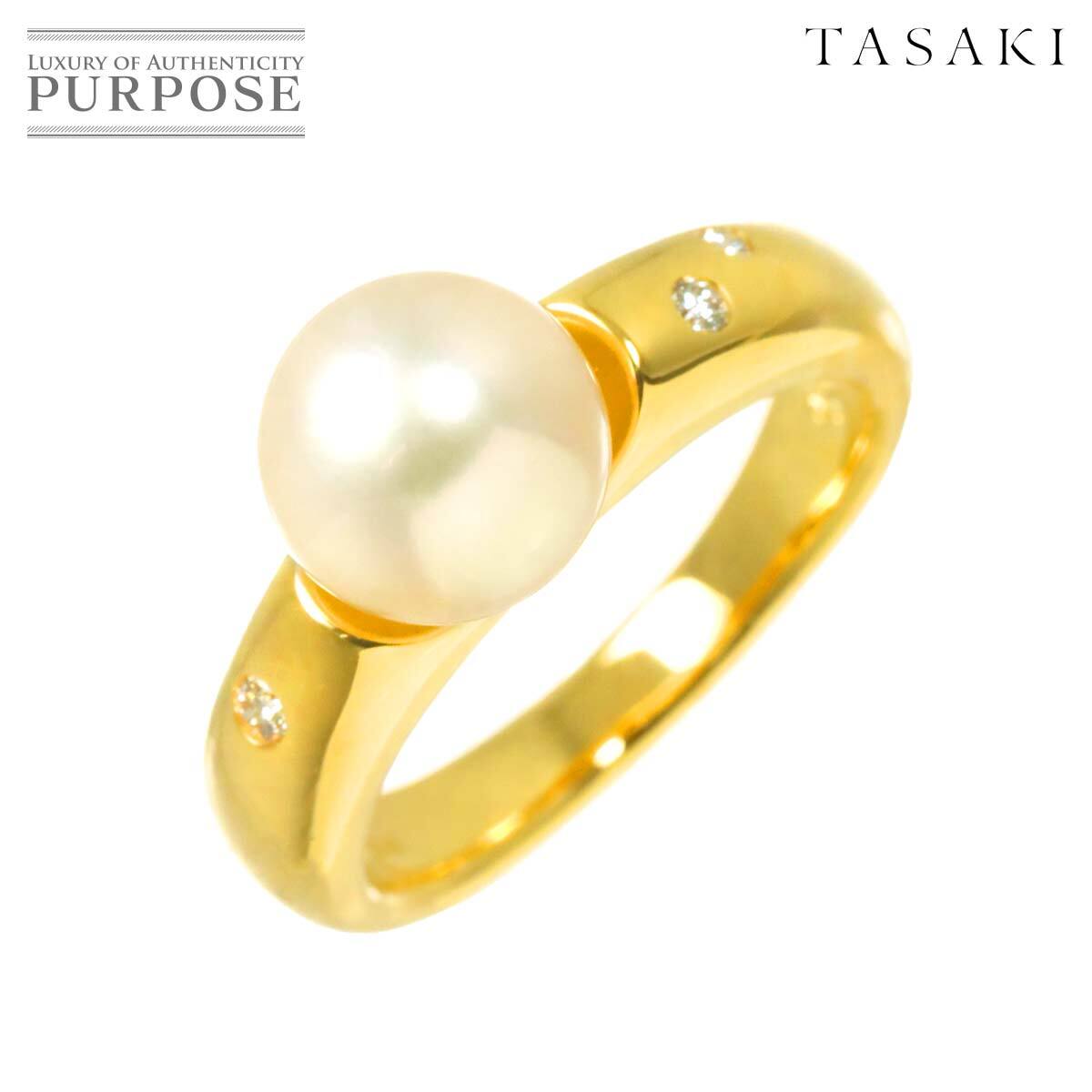 タサキ TASAKI 13号 リング アコヤ真珠 8.5mm ダイヤ 0.04ct K18 YG イエローゴールド 750 パール 指輪 Ring 90296435拍卖