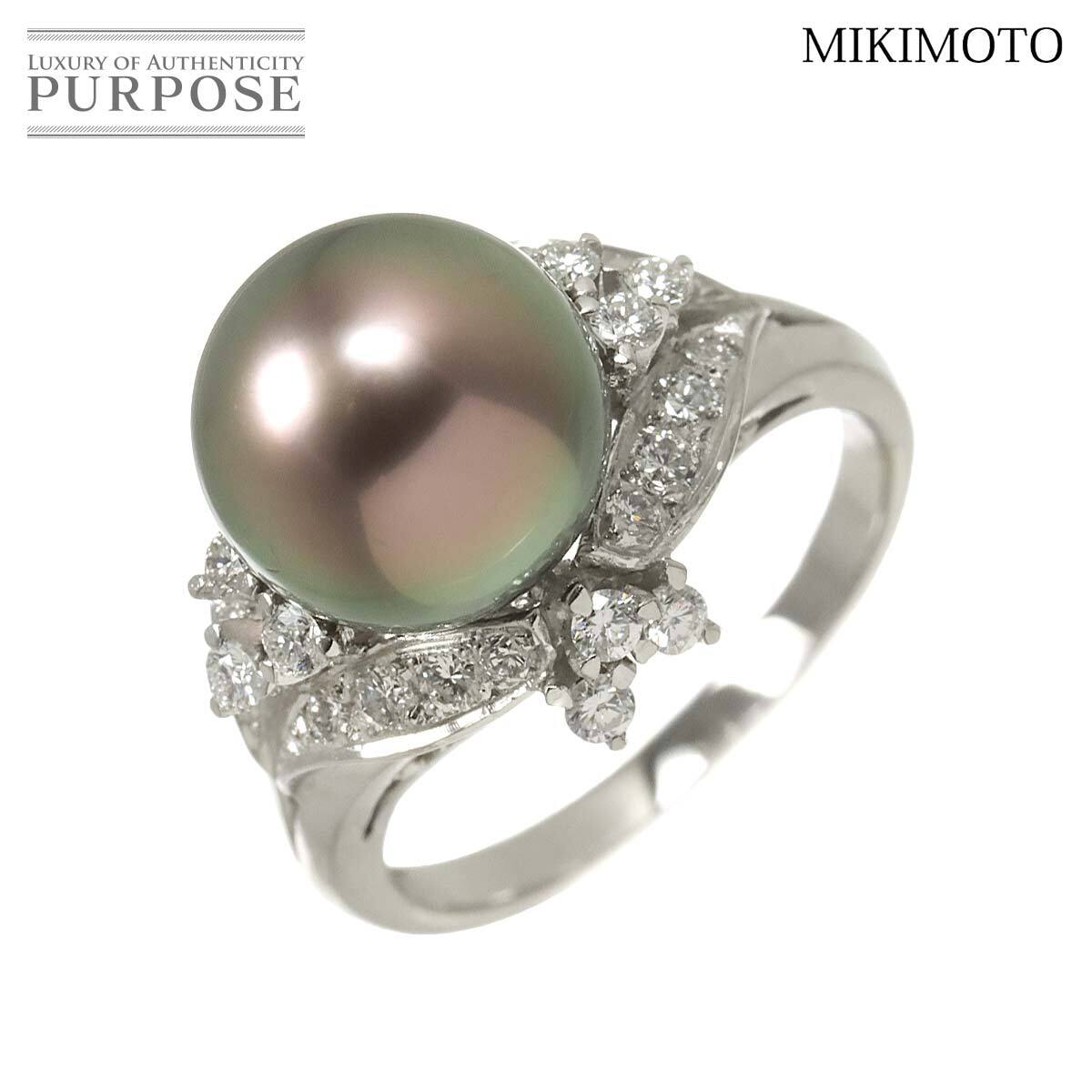 ミキモト MIKIMOTO 11.5号 リング 黒蝶真珠 10.1mm ダイヤ Pt プラチナ パール 指輪 Black Pearl Ring 90298515拍卖