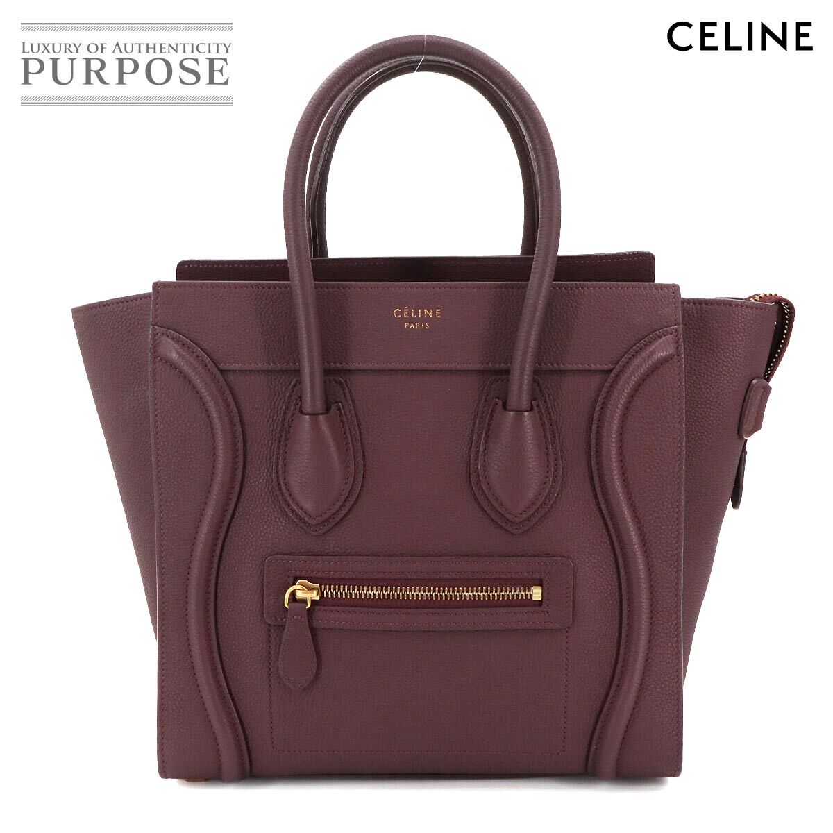 新品同様 セリーヌ CELINE ラゲージ マイクロショッパー ハンド バッグ レザー ボルドー 167793 Luggage Micro Shopper 90299371拍卖