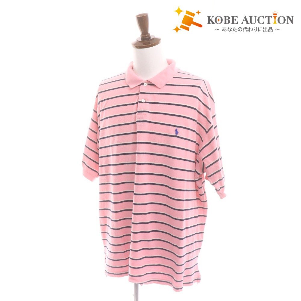 ■ POLO RALPH LAUREN ラルフローレン ポロシャツ 長袖 トップス 襟ボタン ボーダー柄 メンズ XXL ライトピンク拍卖