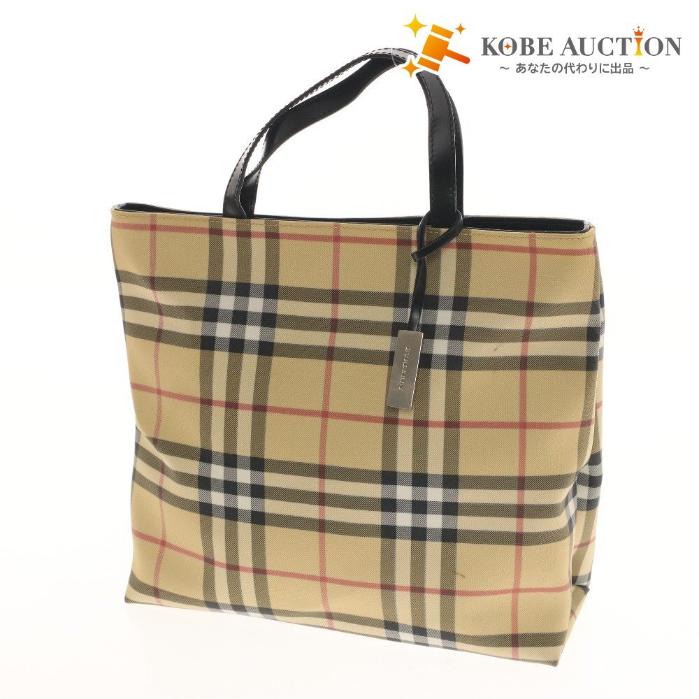 ■ バーバリー ハンドバッグ トートバッグ 鞄 チェック 内ポケット チャック レディース ベージュ 袋付き拍卖