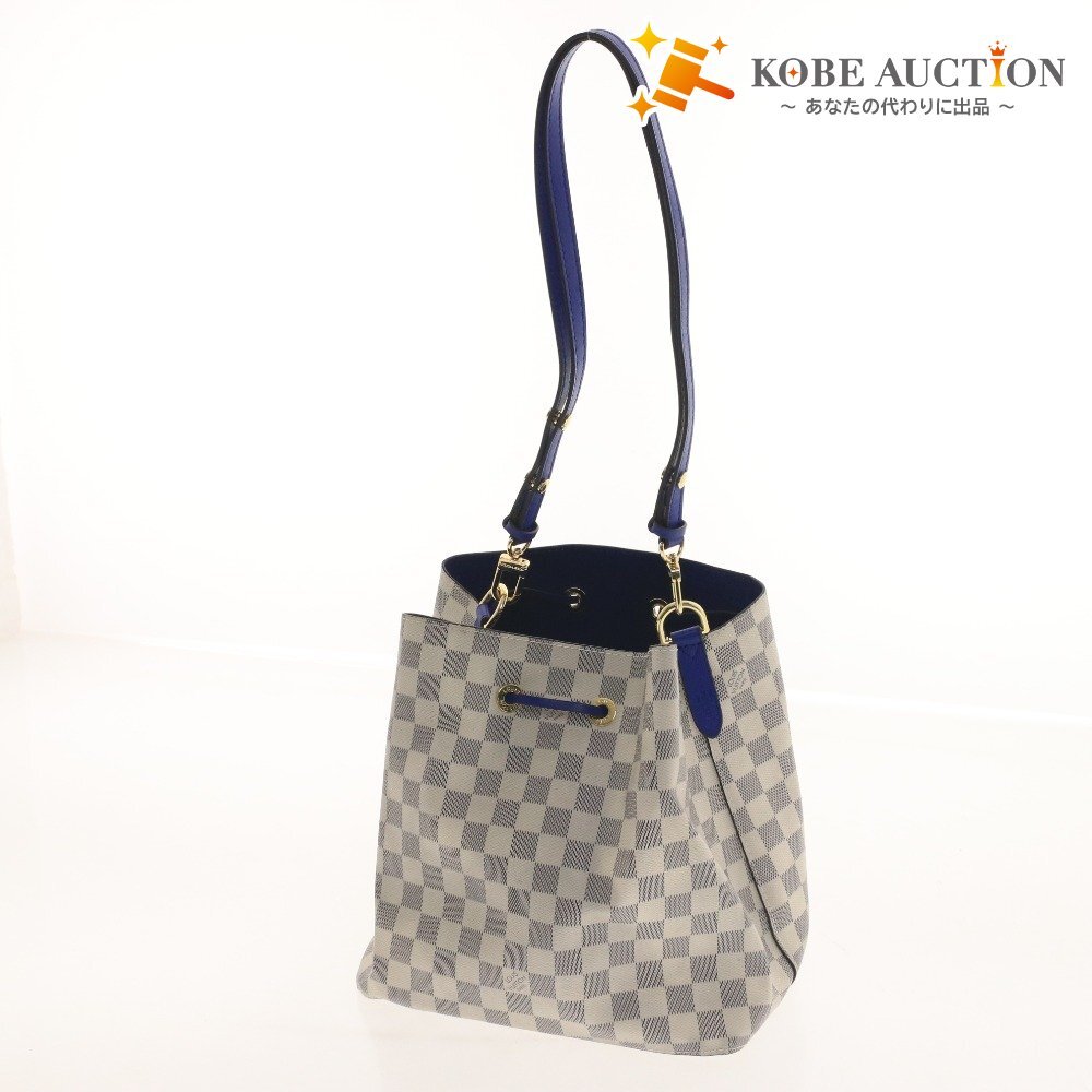 ■ ルイヴィトン ダミエ・アズール ネオノエ ショルダーバッグ 鞄 ロゴ ゴールド金具 ファスナーポケット レディース ホワイト ブルー拍卖