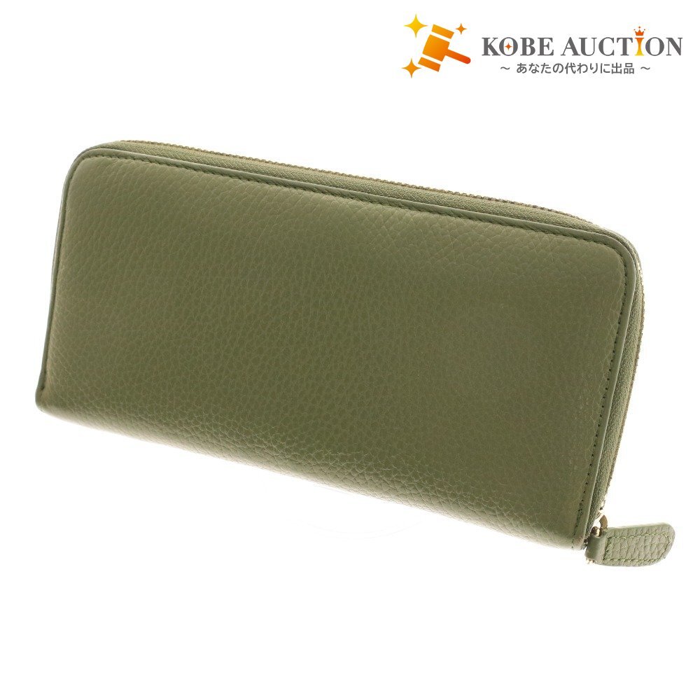 ■ mura ムラ 長財布 ウォレット ラウンドファスナー ゴールド金具 小銭入れ カード入れ メンズ レディース カーキ系 付属品付き拍卖