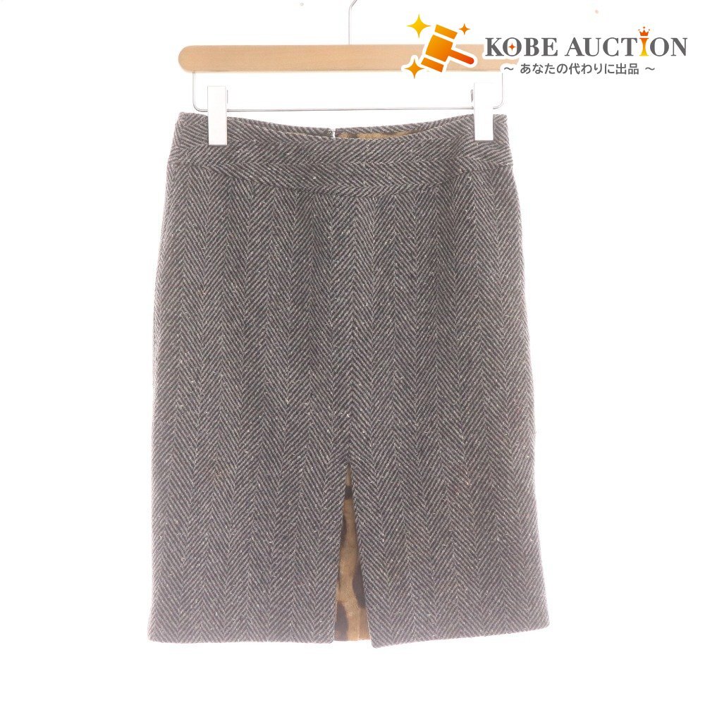 ■ ドルチェ&ガッバーナ ひざ丈スカート ボトムス ウール ヘリンボーン スリット レオパード レディース 38(9号サイズ相当) グレー系拍卖