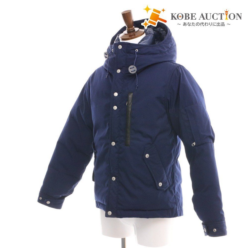 ■ ノースフェイス ダウンジャケット アウター 上着 ファスナー ボタン ポケット フード メンズ M ネイビー拍卖
