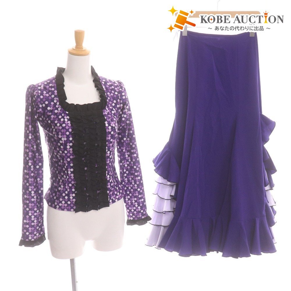 ■ フラメンコ 衣装 セットアップ トップス ボトムス ドット レディース パープル ブラック拍卖