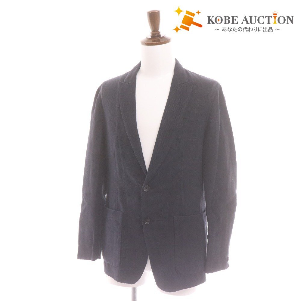 ■ ESTNATION エストネーション テーラードジャケット 長袖 アウター 襟 フロントボタン 裏地ストライプ柄 メンズ 46 (M~L相当)ネイビー拍卖