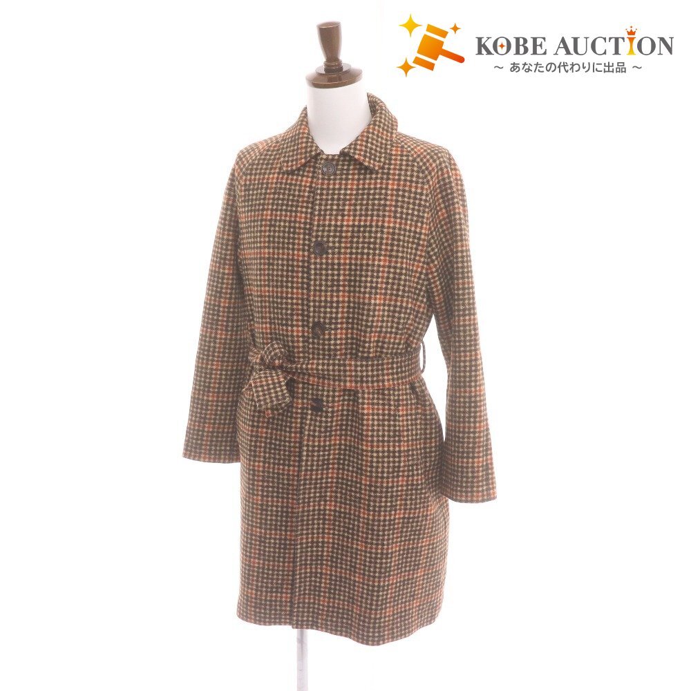 ■ CIRCOLO チルコロ1901 トレンチコート 長袖 アウター 襟 ベルト付き チェック柄 メンズ 46 (S~M相当) マルチカラー ブラウン系拍卖