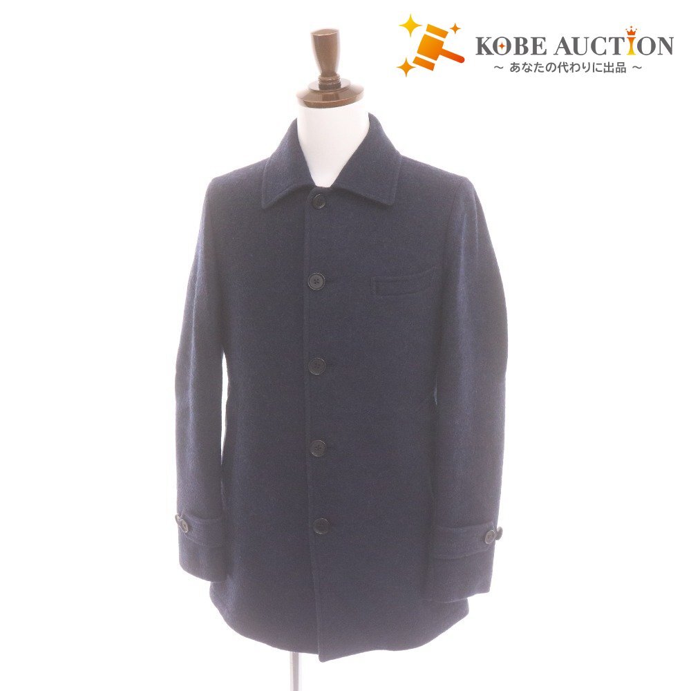 ■ KENT AND CURWEN テーラードジャケット コート 長袖 アウター 襟 フロントボタン ロゴ 胸ポケット メンズ M ネイビー拍卖